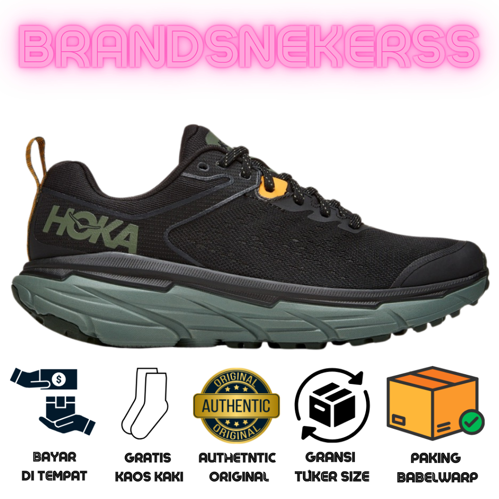 Sepatu Running Trailrun Hoka Challenger Atr 6 Black Thyme Green Original