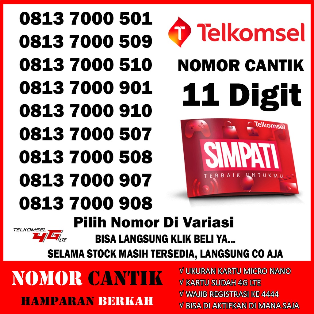 Kartu Perdana Simpati 11 Digit Jaringan cepat 5G Telkomsel