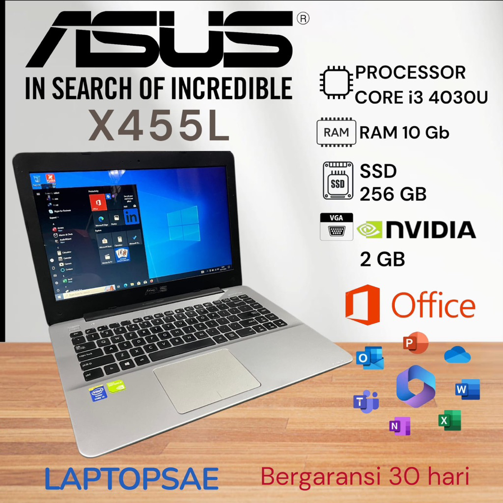 LAPTOP ASUS X455L CORE i3 4030U RAM 10 GB SSD 256 GB VGA NVIDIA 2GB LAPTOP Mahasiswa Pelajar Pekerja