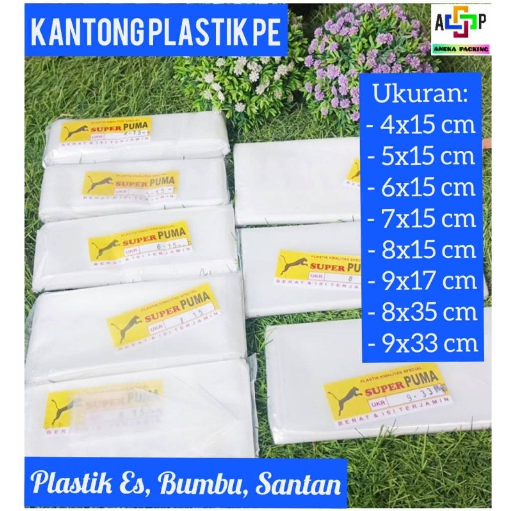(4Pack/Bungkus) Plastik PE Es Uk: 4,5,6,7,8x15 cm, 9x17, 9/8x35, 9x33cm (PUMA)Kantong plastik pe/Pla