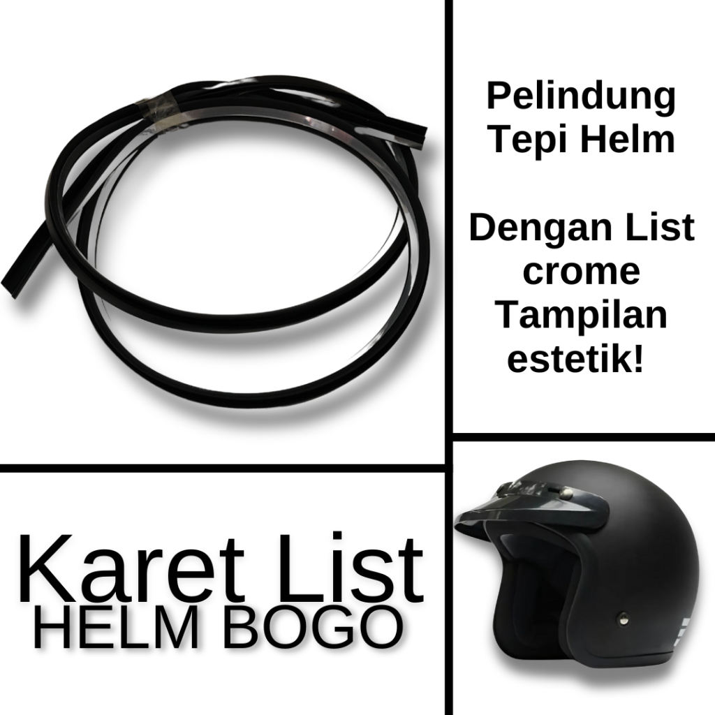 List Karet Helm Halfface, Hitam CROME KARET LIST HELM BOGO / karet helm/ lis /list helm