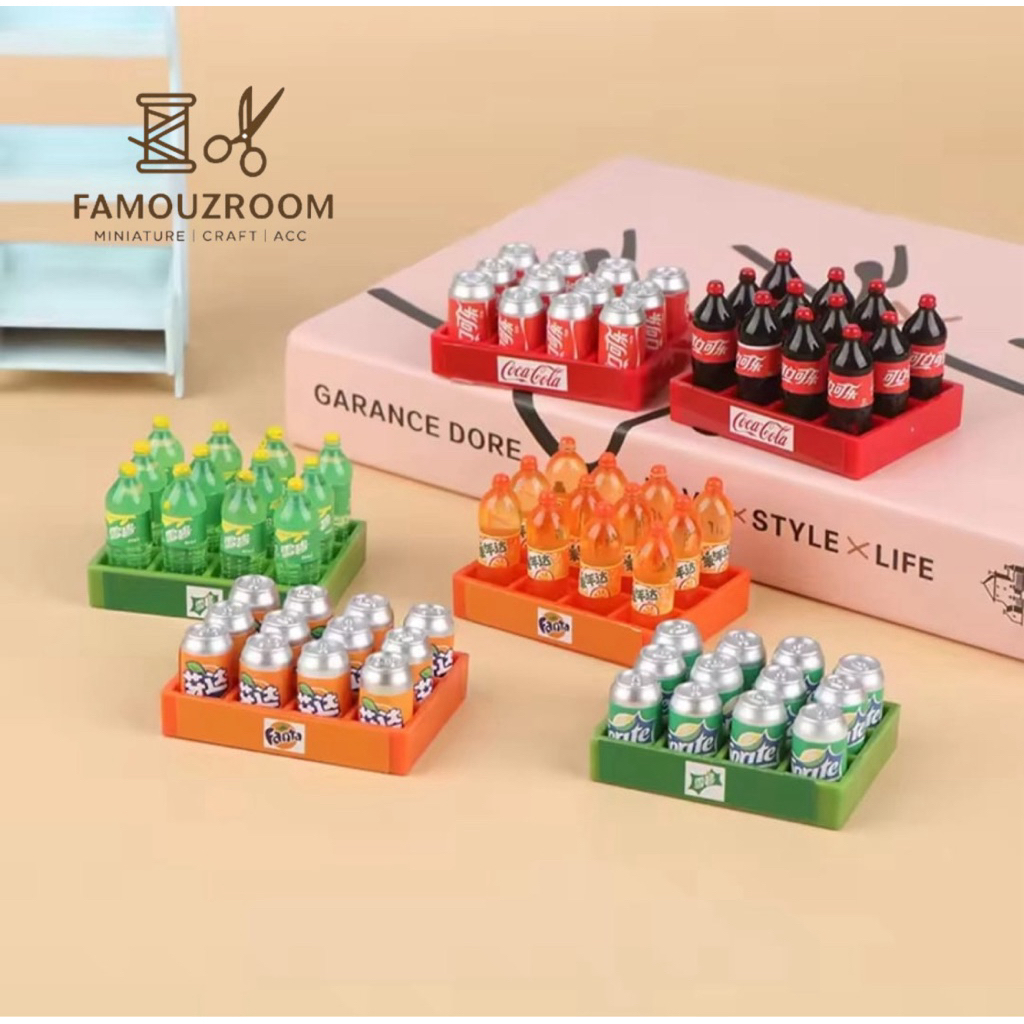 Miniatur Minuman Soda Set skala 1:12 - Miniatur Krat Botol Minuman Coca cola / Fanta / Sprite / Peps