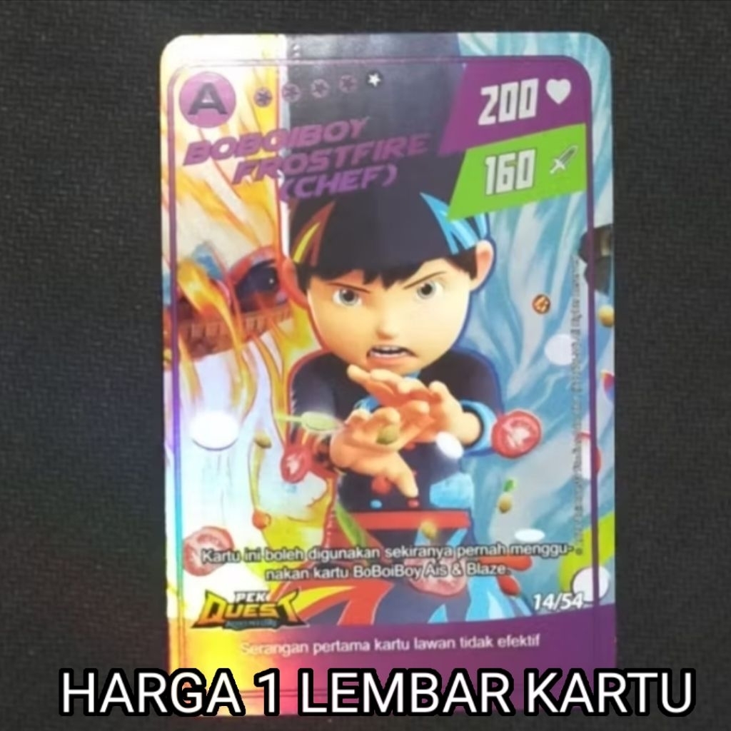 Boboiboy Monsta Galaxy Card Boboiboy Frostfire (Chef) Pek Quest Adventure (Silver)