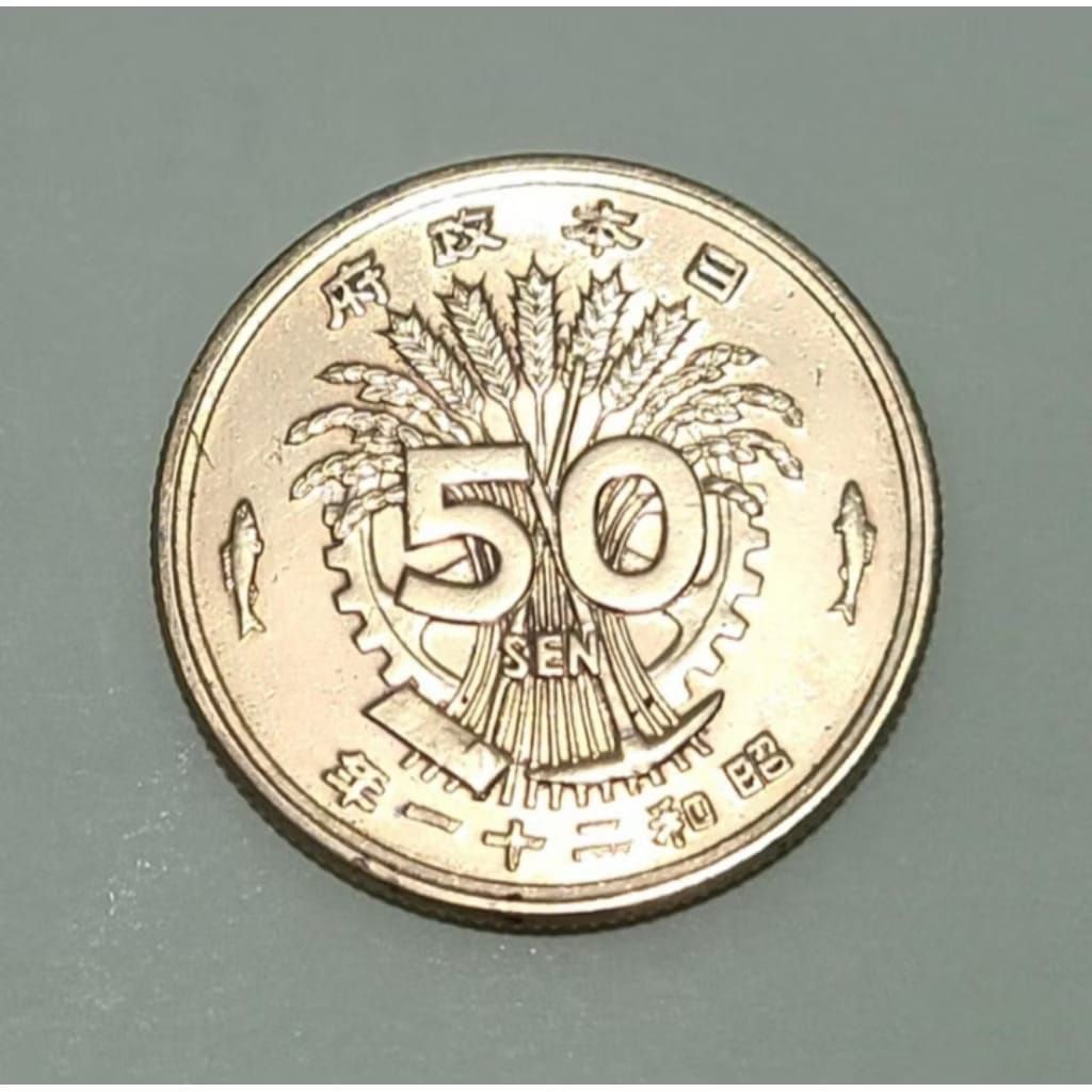 Koin 50 Sen Yen Jepang Japan Showa Tahun 1946 Koleksi Coin Logam Bekas Lama Kuno Jadul Langka Asing 
