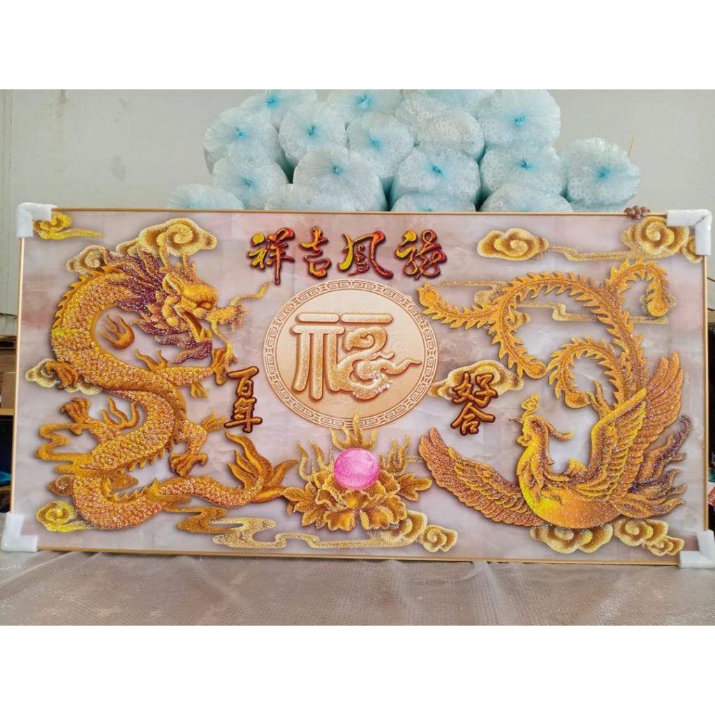 Lukisan Dinding Diamond Crystal Painting 5 D Bentuk Persegi Frame Warna Gold / Black Gambar Burung L