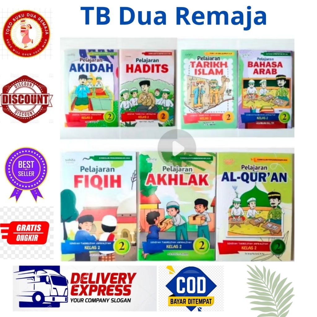 Buku MDTA Satu PAKET 7 MAPEL Untuk  Kelas 2 ( Setara 4 SD ) Kurikulum 2020 PENERBIT Sahifa