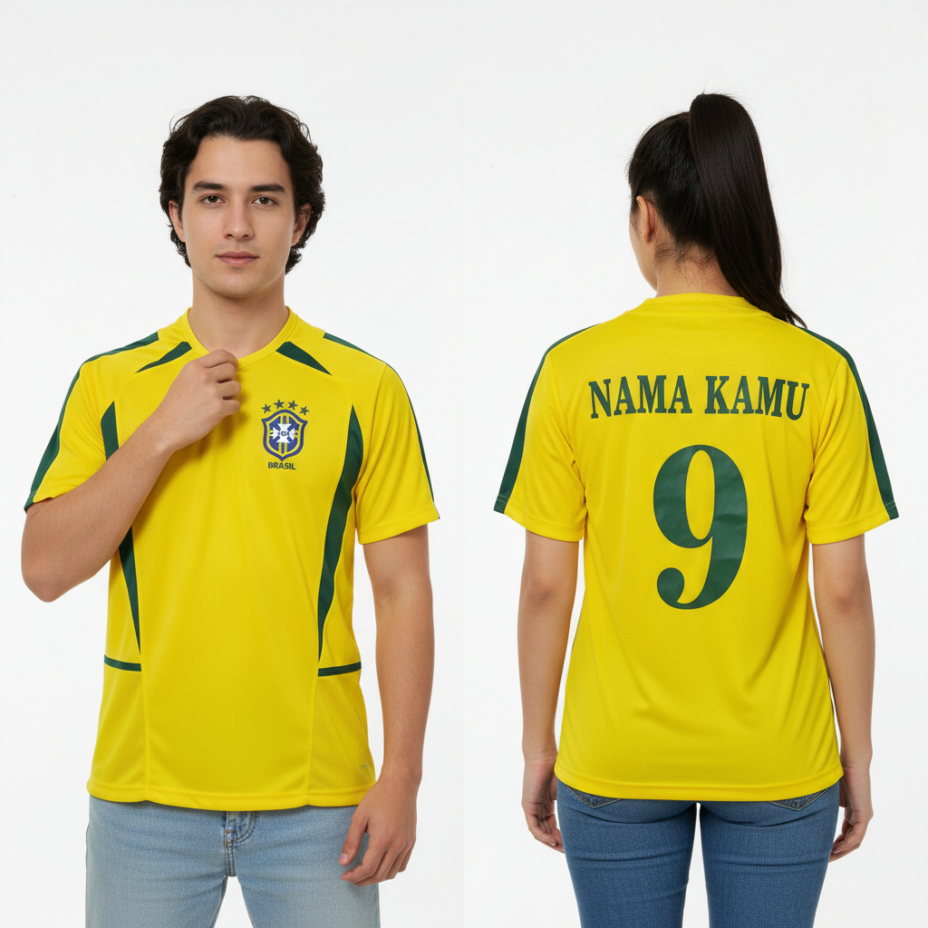 RETRO Jersey Brzl 2002 2003 World Cup Home Baju Bola Jersey Vintage Kuning Klasik Classic Pasang Cus