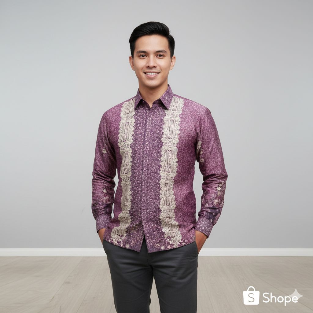 Kemeja Batik Pria Lengan Panjang Premium-Batik Semi Sutra Modern Reguler Lapis Furing-Baju Batik Ser