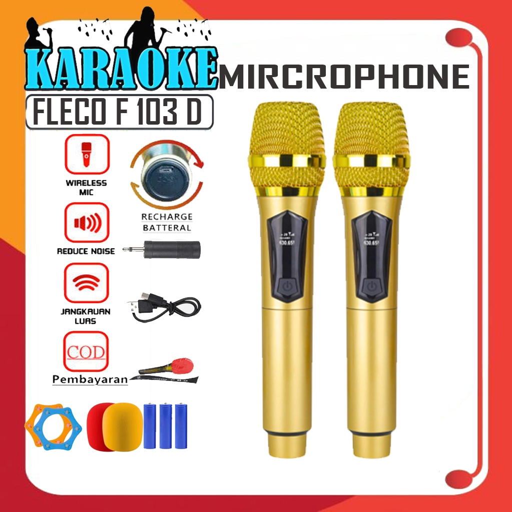 Fleco F-103D Microphone Wireless Karaoke Mic Suara Jernih Double Mic / Mikrofon Nirkabel Fleco / Mic