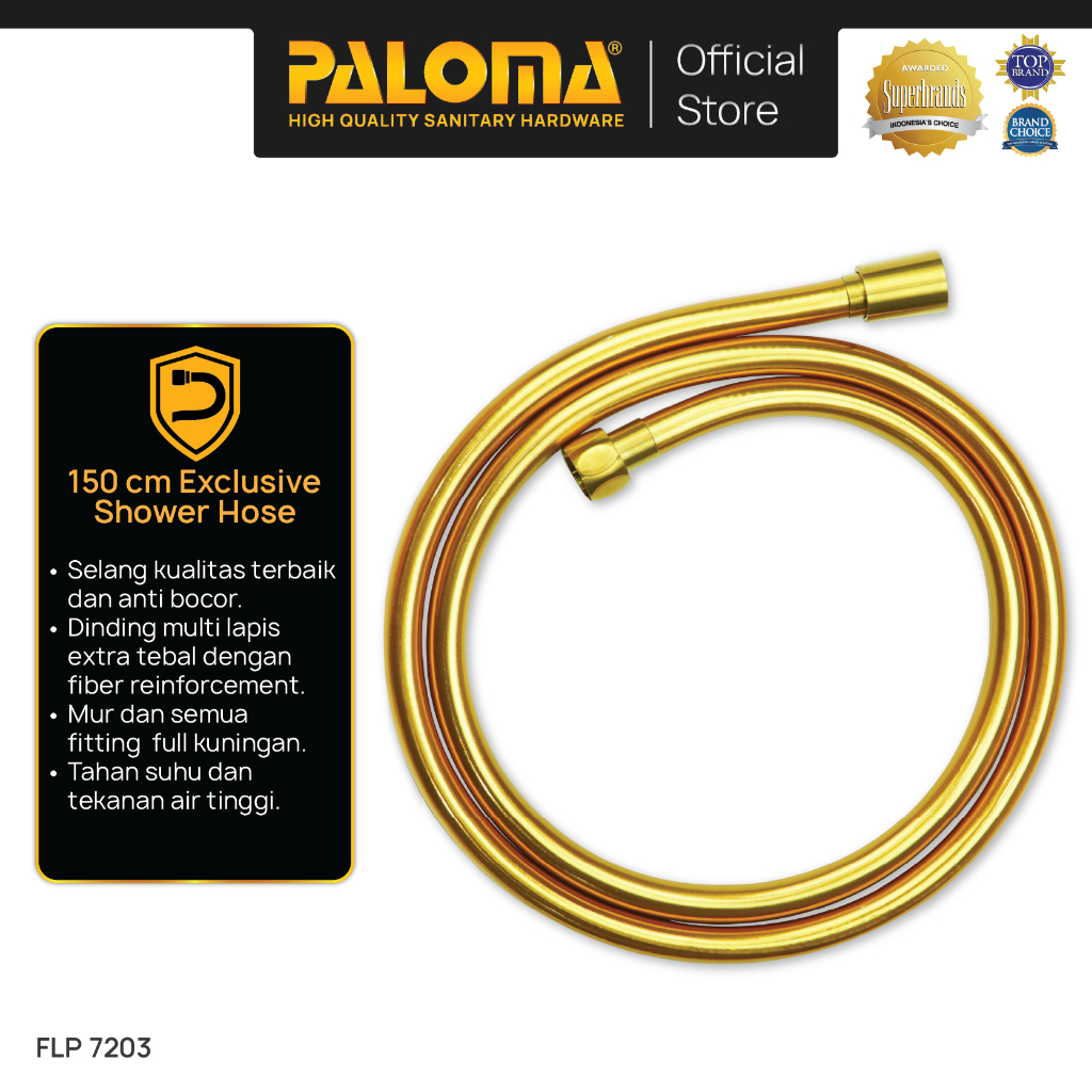 PALOMA FLP 7203 Flexible Hose Selang Handshower Hand Shower Fleksibel Gold Emas Brass Kuningan
