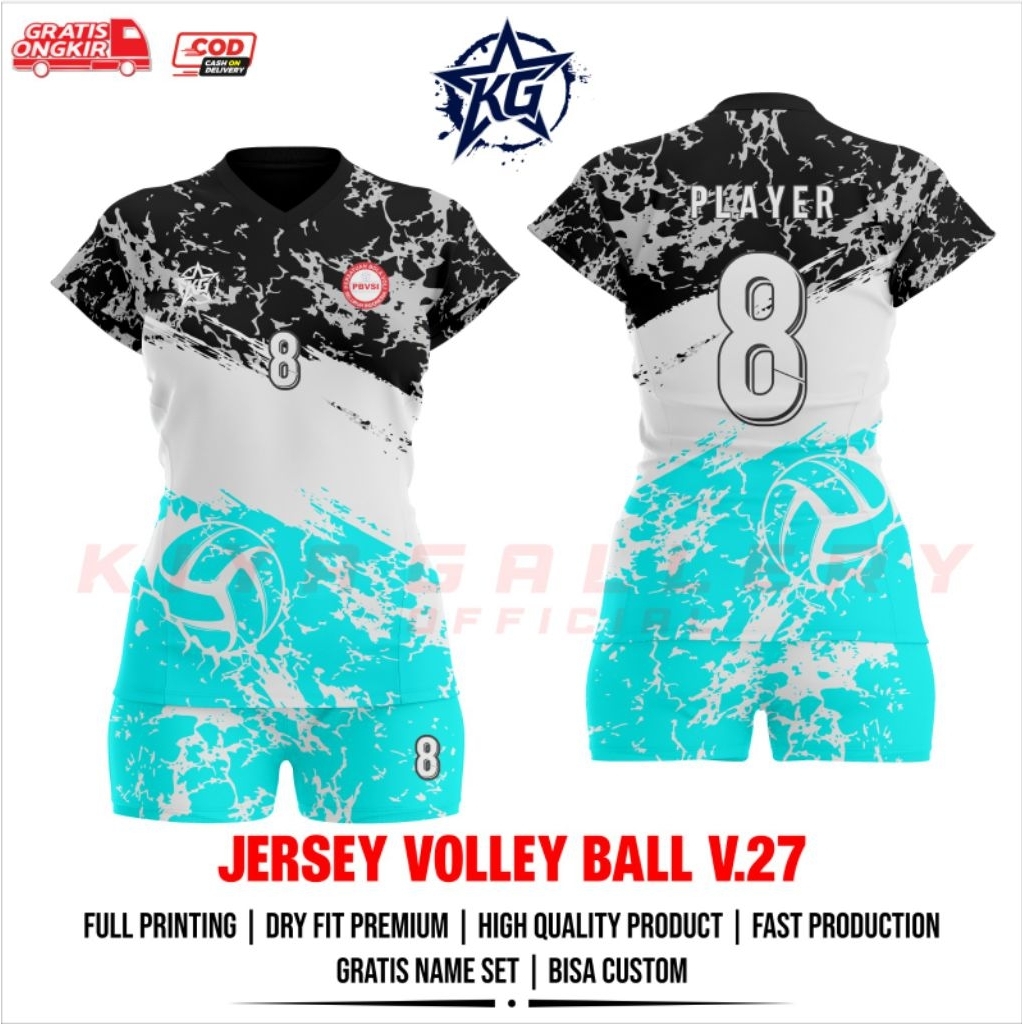 JERSEY BAJU VOLI WANITA V.27 FULL PRINTING GRATIS NAMA DAN NOMOR