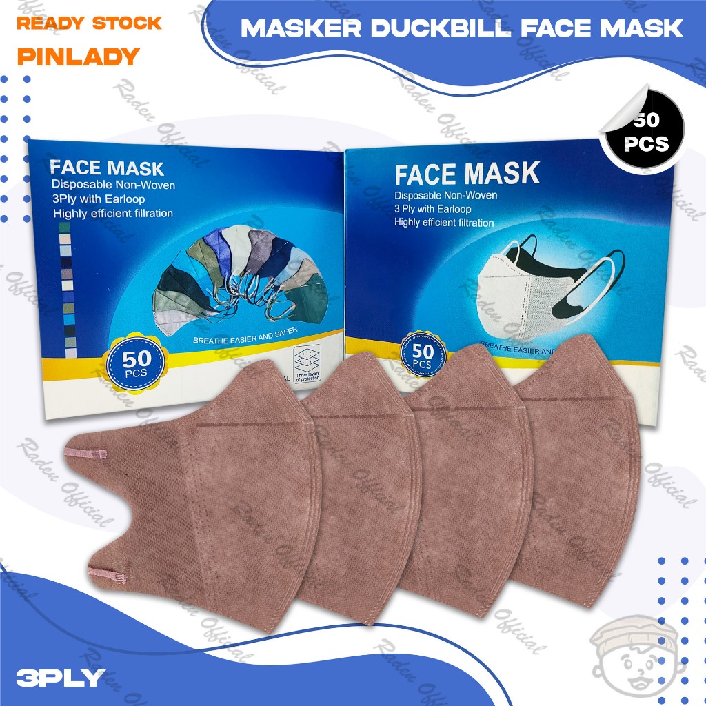Masker Duckbil FACEMASK 3Ply isi 50Pcs Warna Pink Lady Duckbill 3 Ply Earloop Surgical Mask