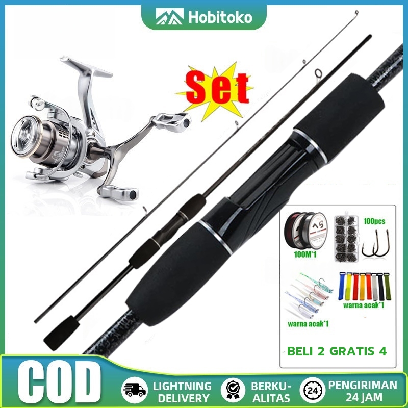Reel Pancing Set Joran dan Reel Pancing Joran Laut 5.2:1 1.65M/1.8M/2.1M/2.4M Reel Pancing Gagang Ga