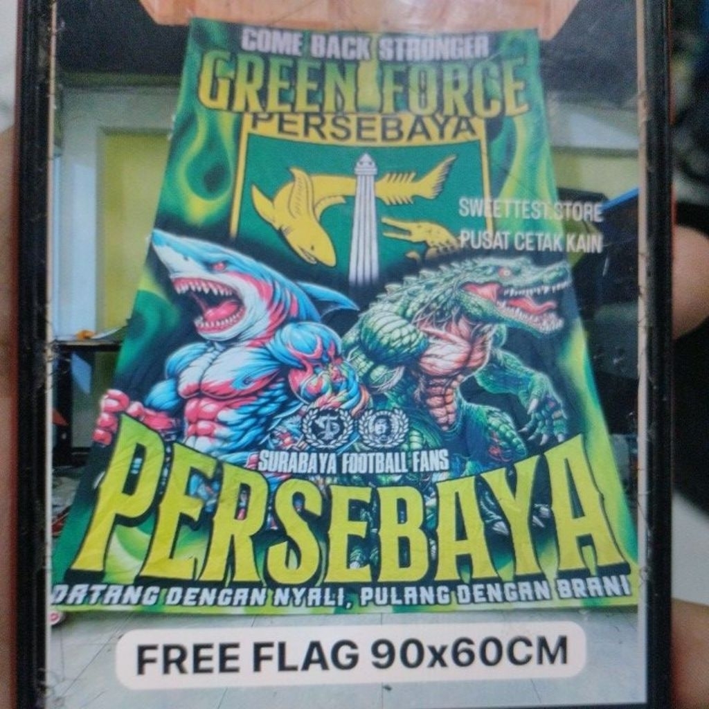 BENDERA 200x300cm, FREE FLAG, STICKER, KUPON BERHADIAH, JUAL BENDERA, BENDERA PRINTING PERSEBAYA SUR