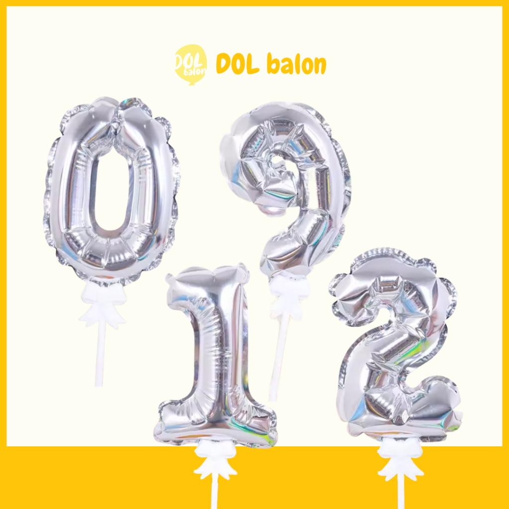 BALON ANGKA CAKE TOPPER | BALON FOIL ANGKA SILVER SIZE 5inch BALON CAKE TOPPER