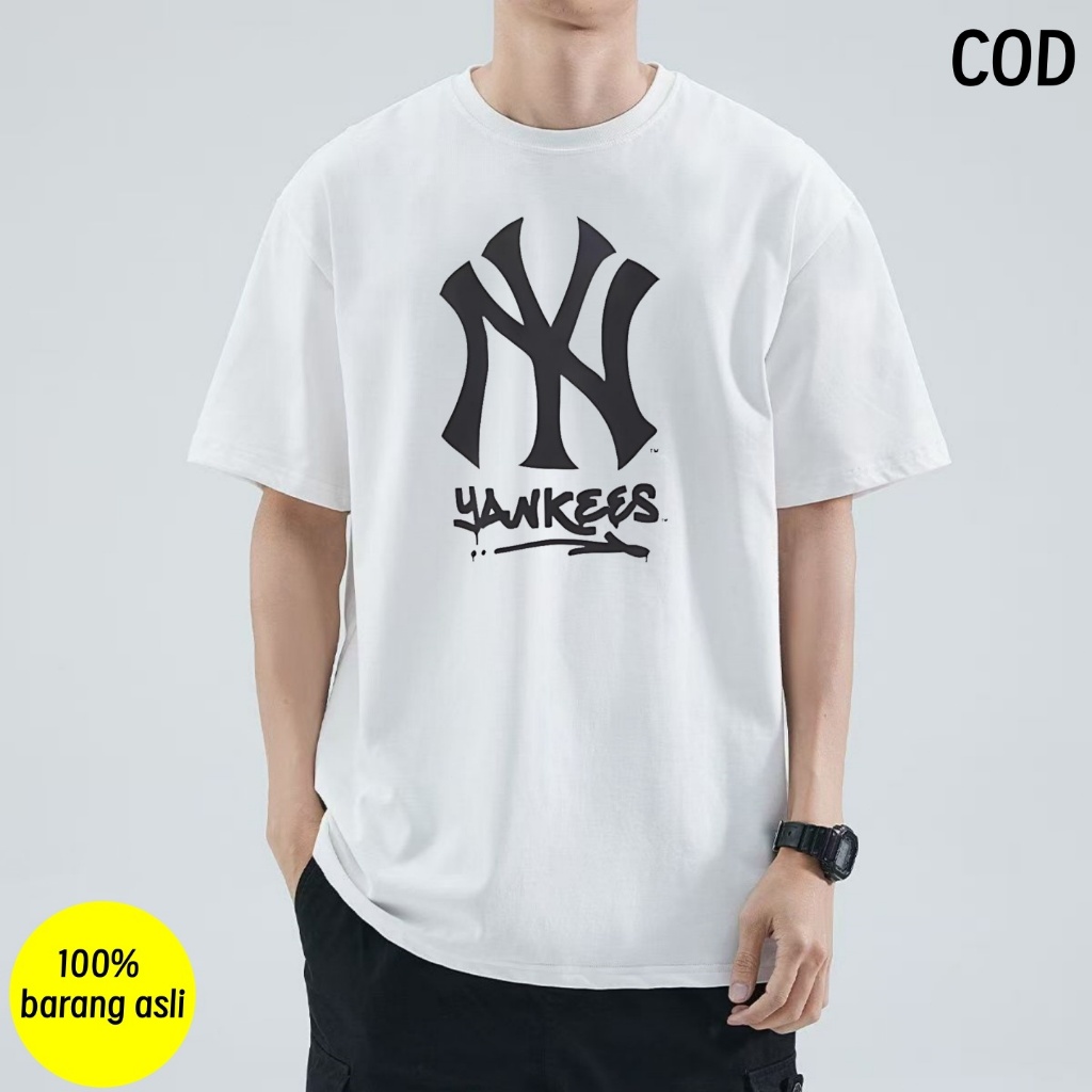 Kaos Pria New York Yankees Logo NY Hitam Original - Kaos Putih Oversize Bahan Katun Lembut | Bisa CO