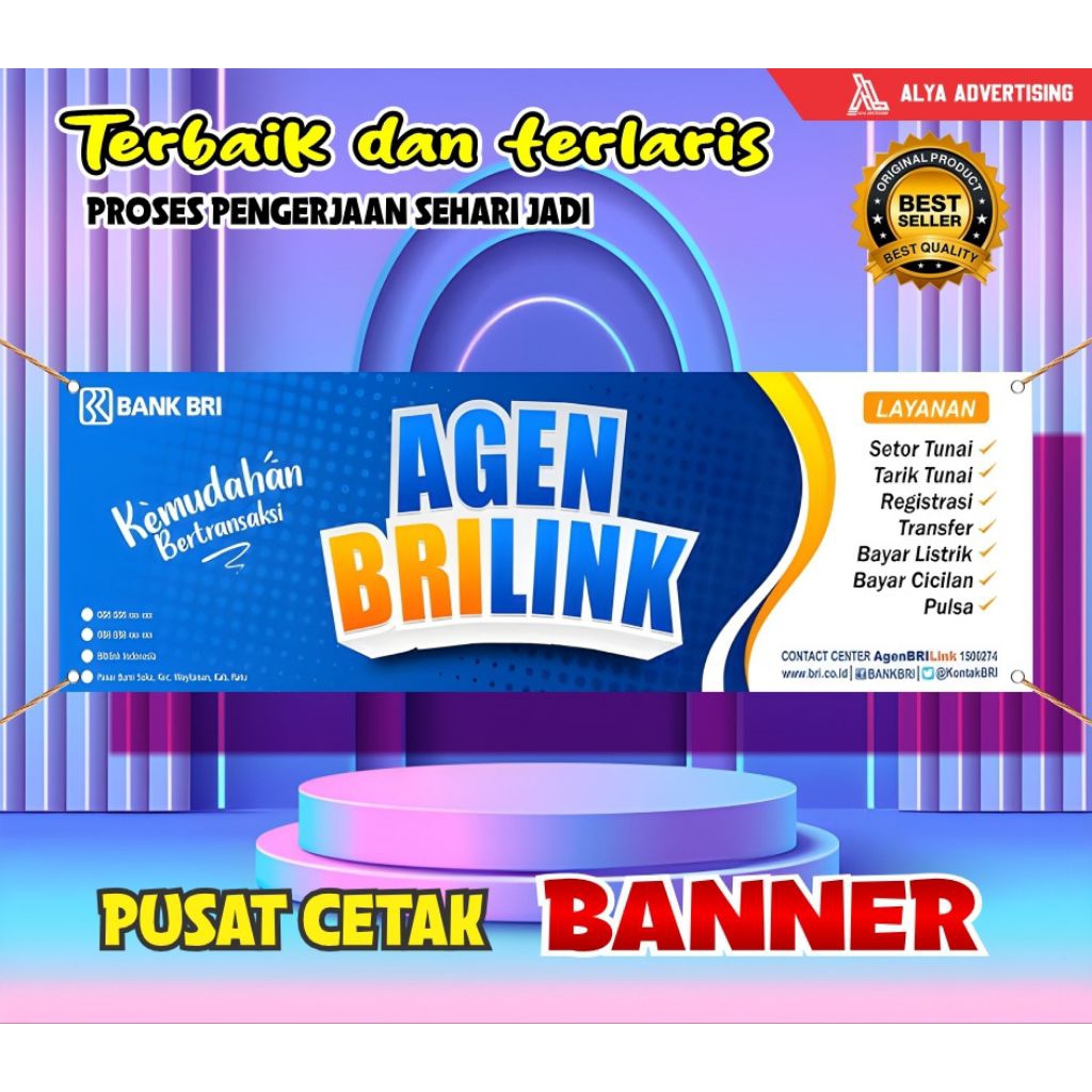 Spanduk Agen Bank BRILink Custom Nama Toko Agen BRI (Banner Part 1 Ukuran Kecil) Bisa COD Mini ATM
