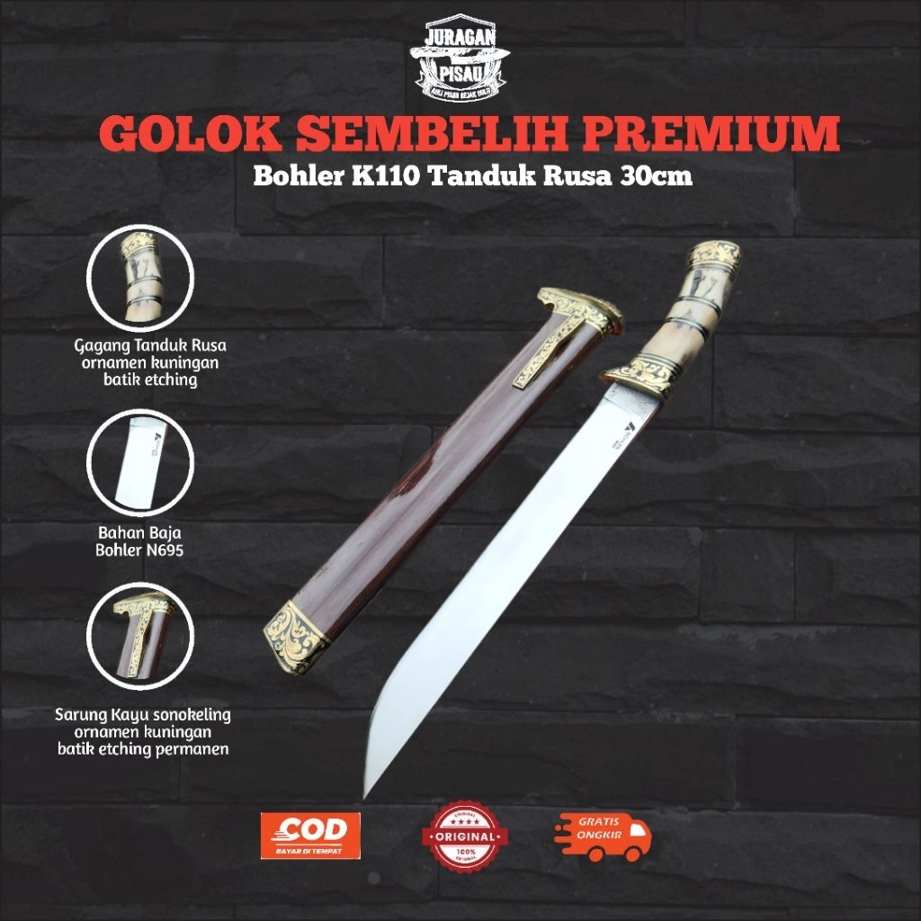 JURAGAN PISAU TJIBATOE | Golok Premium sembelih Bohler n695 30cm tanduk rusa