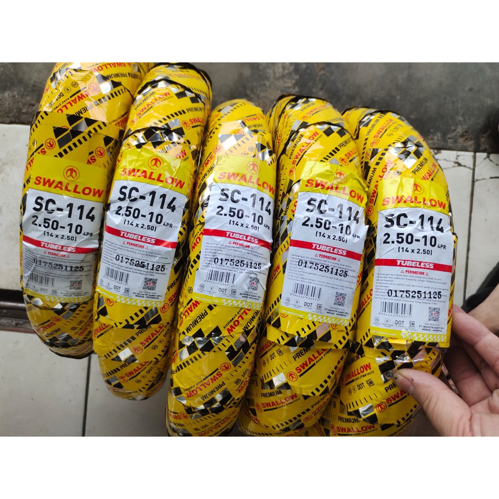 Ban Luar Swallow sc114 Sepeda Listrik Tubless Ukuran 250-10