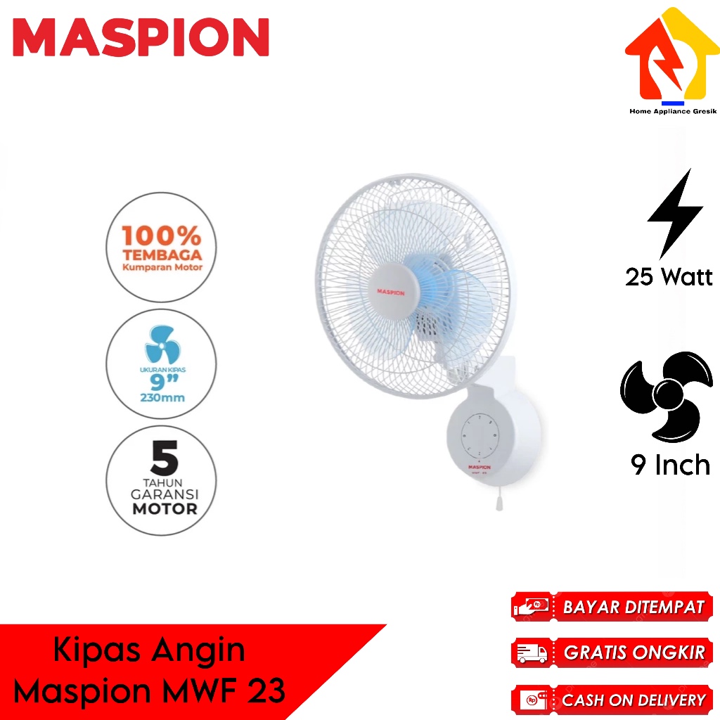 Kipas Angin Dinding Maspion MWF-23 9 Inch Putih - Biru