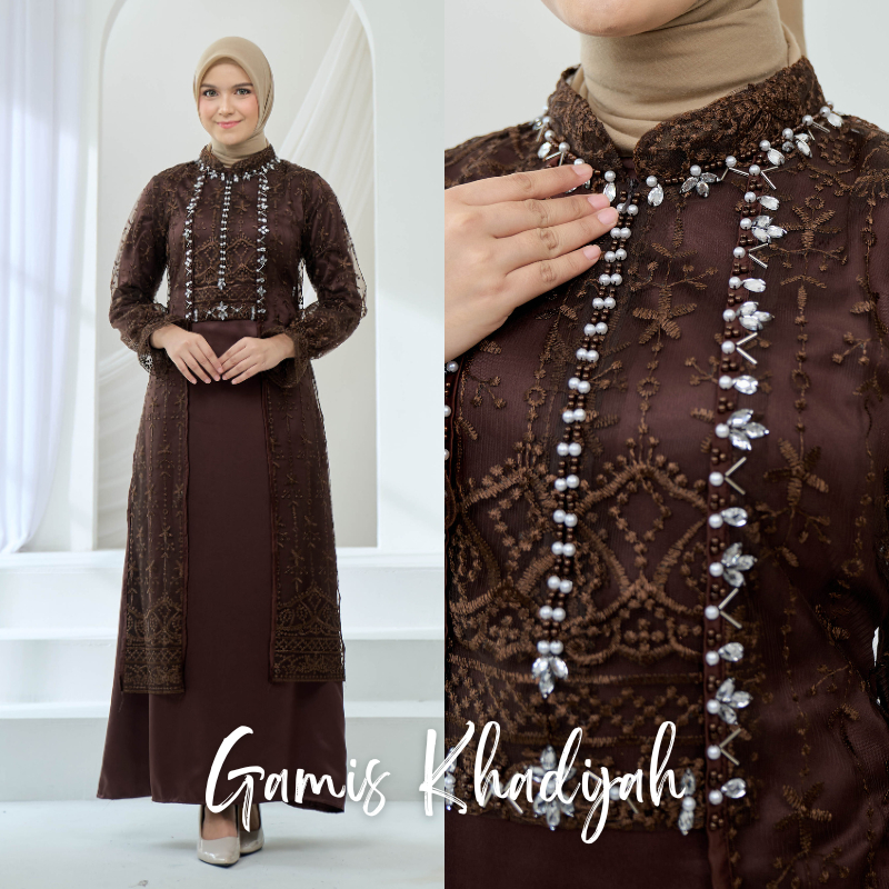 (BEST SELLER) QUYNH ANISA DRESS 2 IN 1 INNER + OUTER BRUKAT ONESET WANITA LACE BROKAT MEWAH GAMIS LE