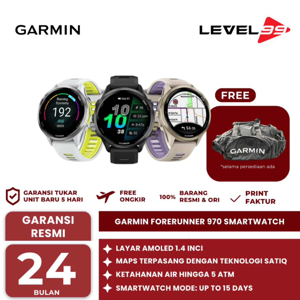 GARMIN Forerunner 970 Smart Watch - Jam Tangan GPS Olahraga Triatlon