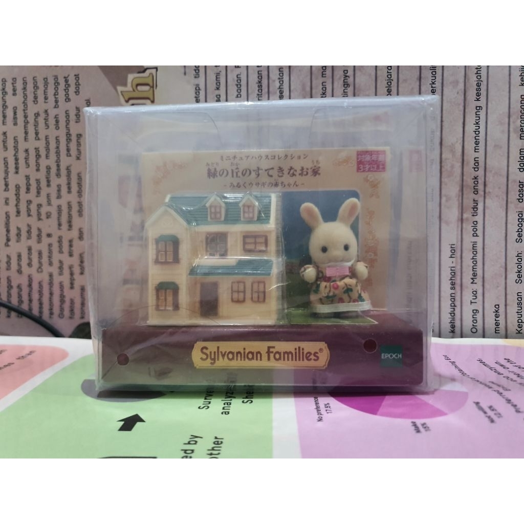 Sylvanian Families Japan Rare - Milk Rabbit Baby With Mini Deluxe Hill House