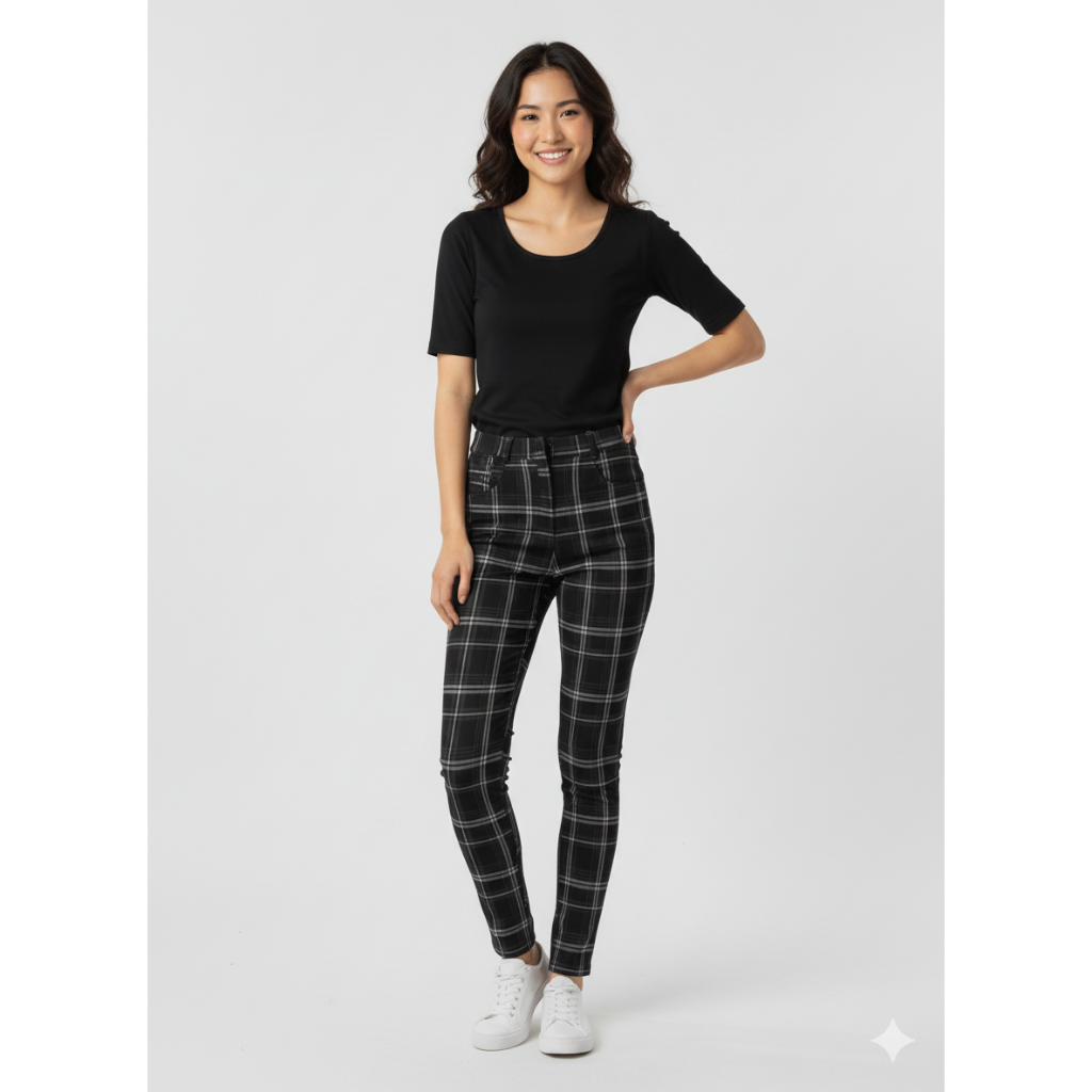 fred*y wr up plaid pants push up jegging celana panjang kotak branded wanita
