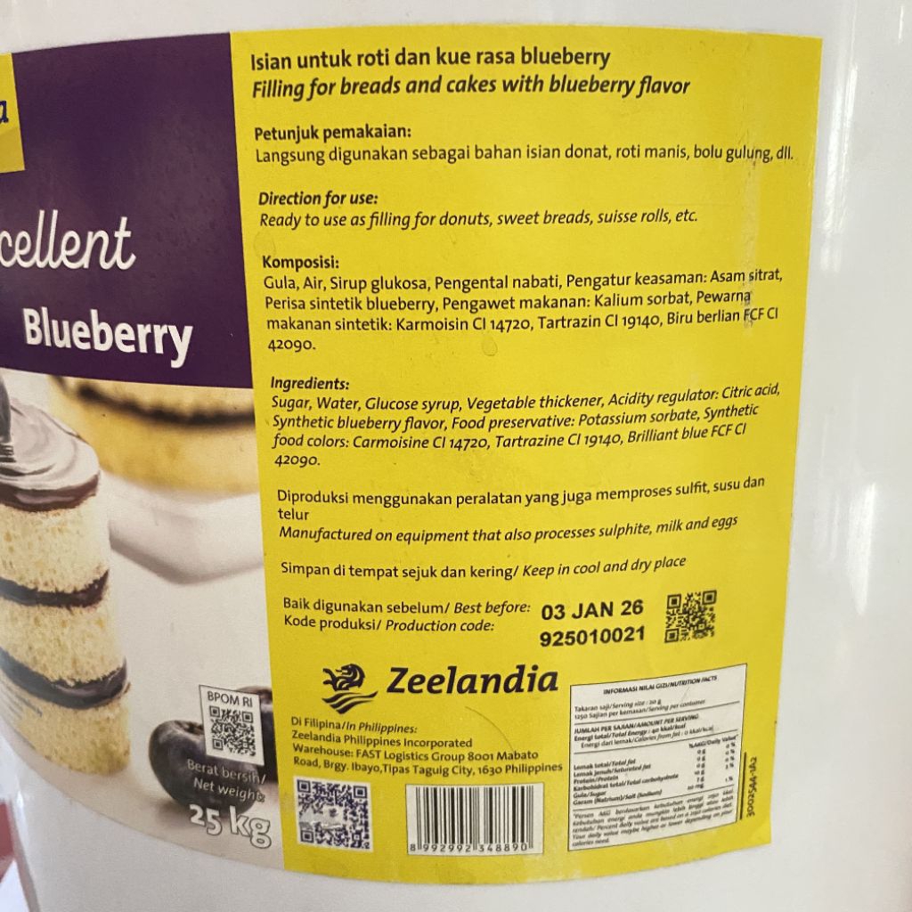 Zeelandia Paletta Blueberry Kemasan Repack 500gr | Paletta Blueberry | Selai Blueberry