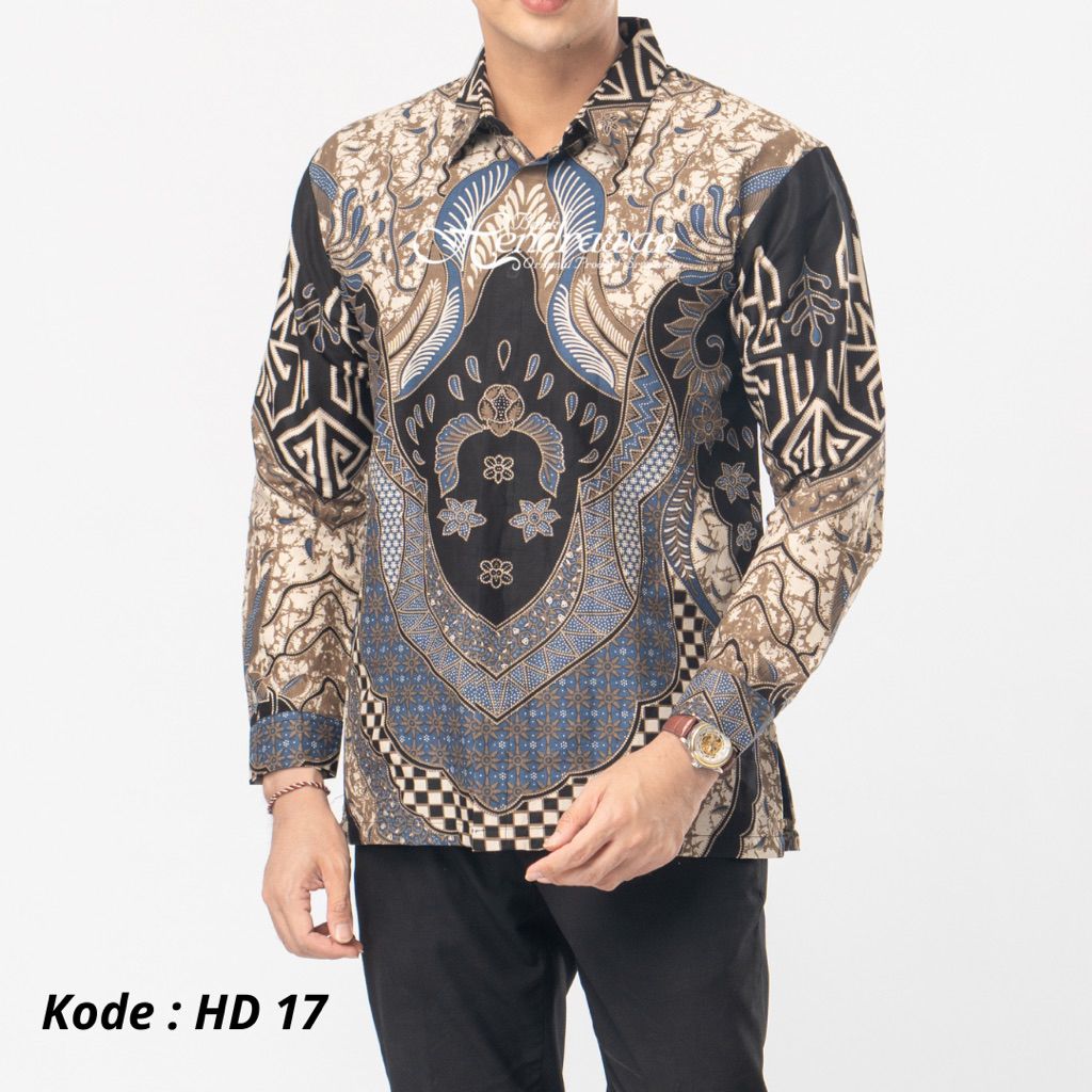 Batik Hendrawan Kemeja Batik Pria Solo Modern Lengan Panjang Lapis Furing Bahan Katun Premium HD 17