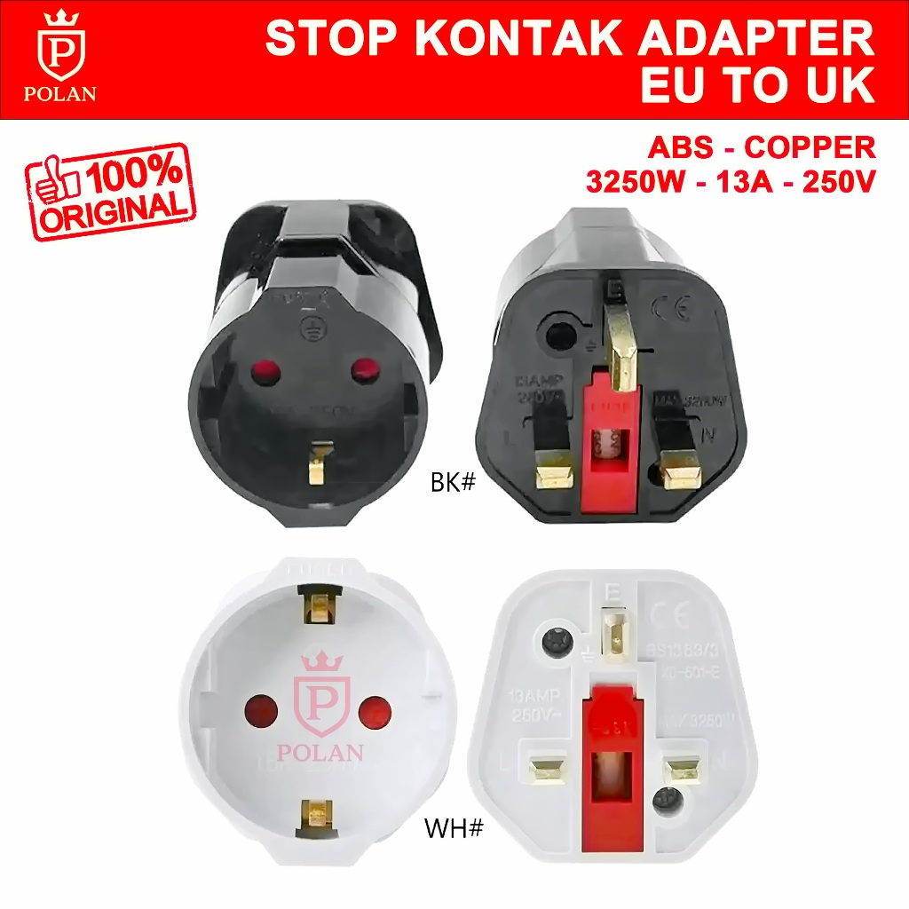 STOP KONTAK COLOKAN LISTRIK SAMBUNGAN KAKI 2 KE KAKI 3 TIPE G MODEL EU TO UK UNTUK APC AVR UPS STAVO