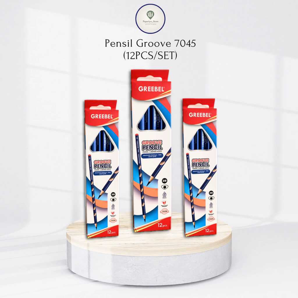 Pensil Ujian 2B GREEBEL 7045 Groove Isi 12 Pcs Anti Patah/ Pensil Tulis & Ujian LJK