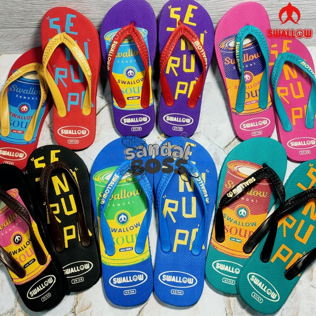 Sandal Jepit Pria Swallow Seni - Motif Seni Rupa Warna-Warni Karet Tebal Empuk Nyaman Anti Slip