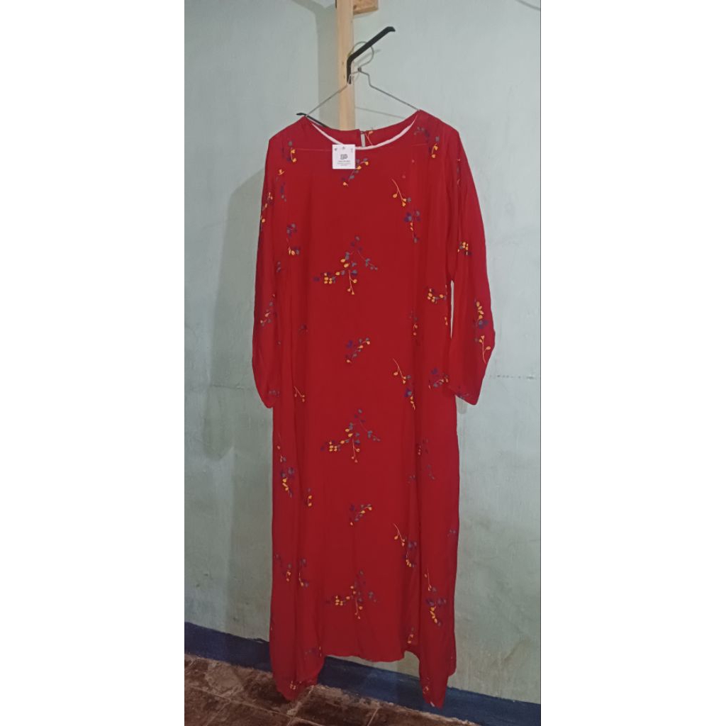 Gamis daster wanita merah bunga bunga ||daster muslimah wanita