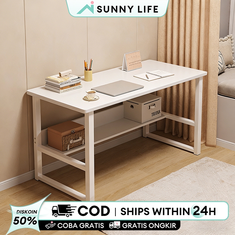 Meja Belajar Minimalis Modern dengan Rak Bawah - Meja Kerja Kantor Komputer Serbaguna
