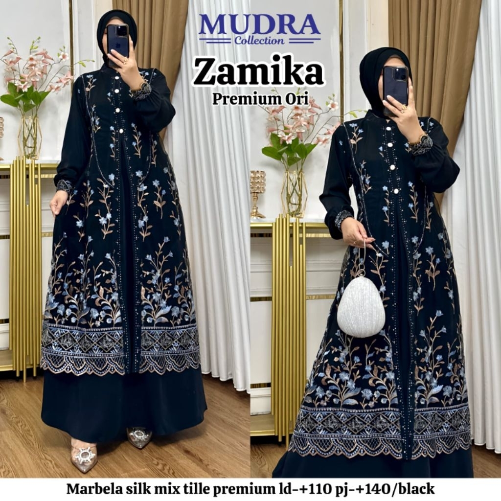 1. Zamika Premium Ori by Mudra Collection - Gamis Marbela Silk Mix Tile Mewah