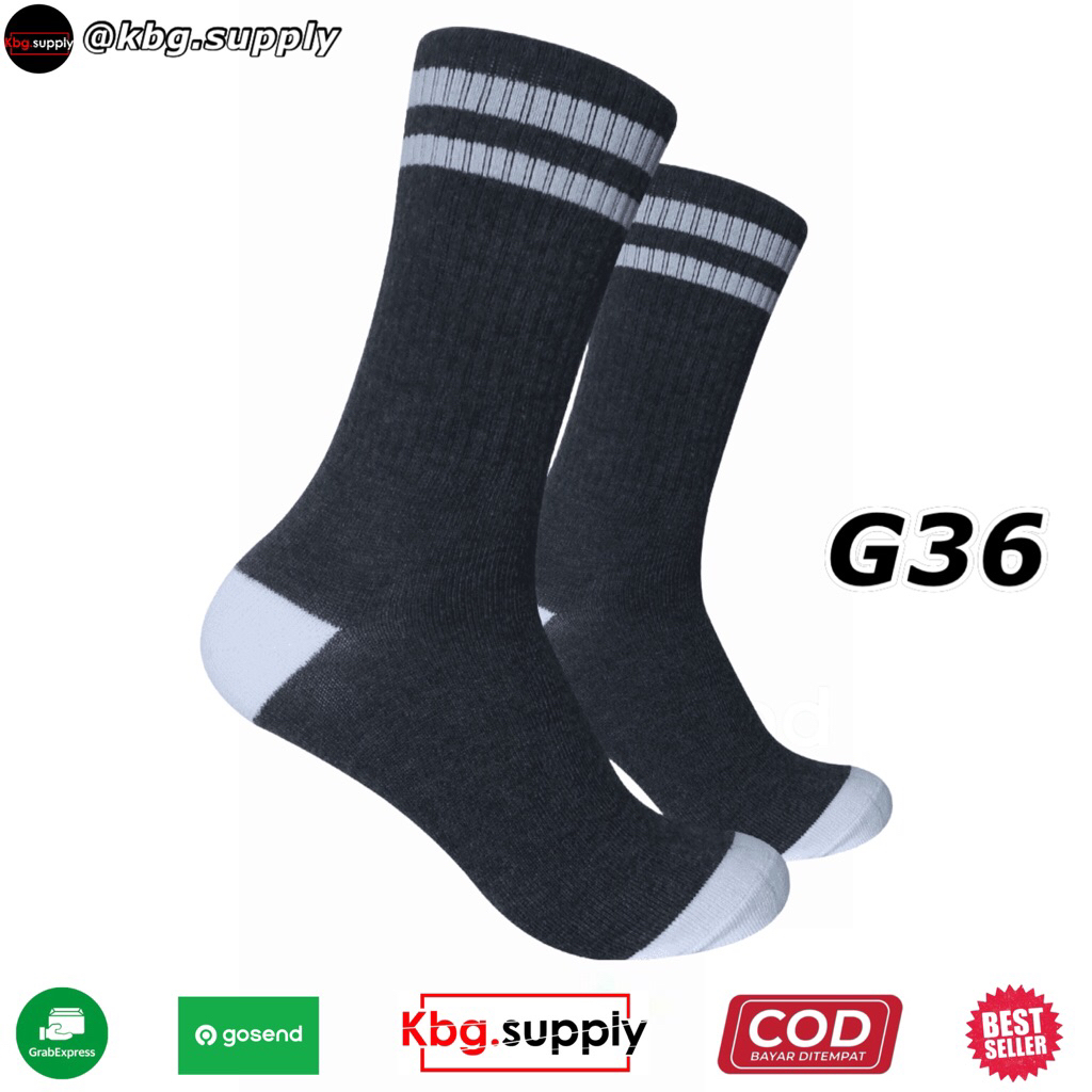 Kaos Kaki Oldschool Abu Garis 2 Putih - G36