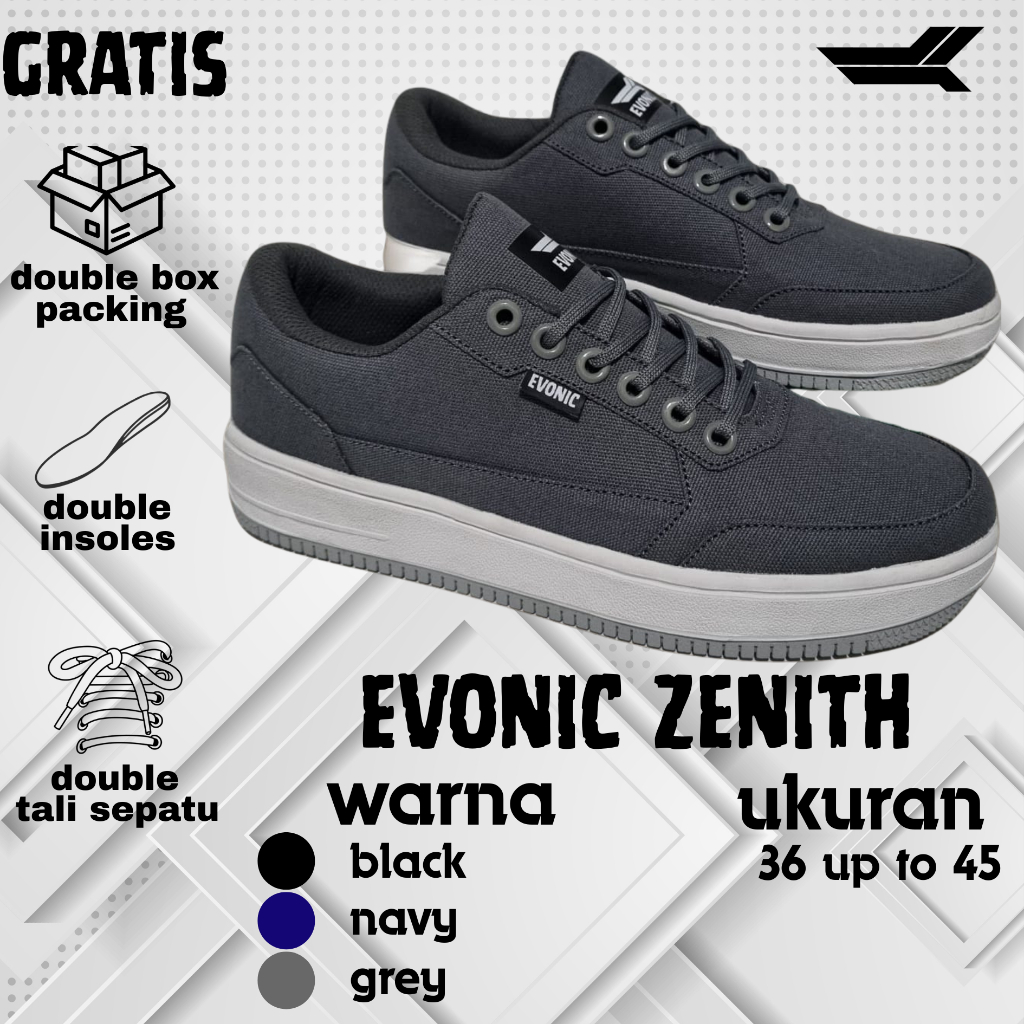 sepatu sneakers evonic zenith, sepatu casual pria grey