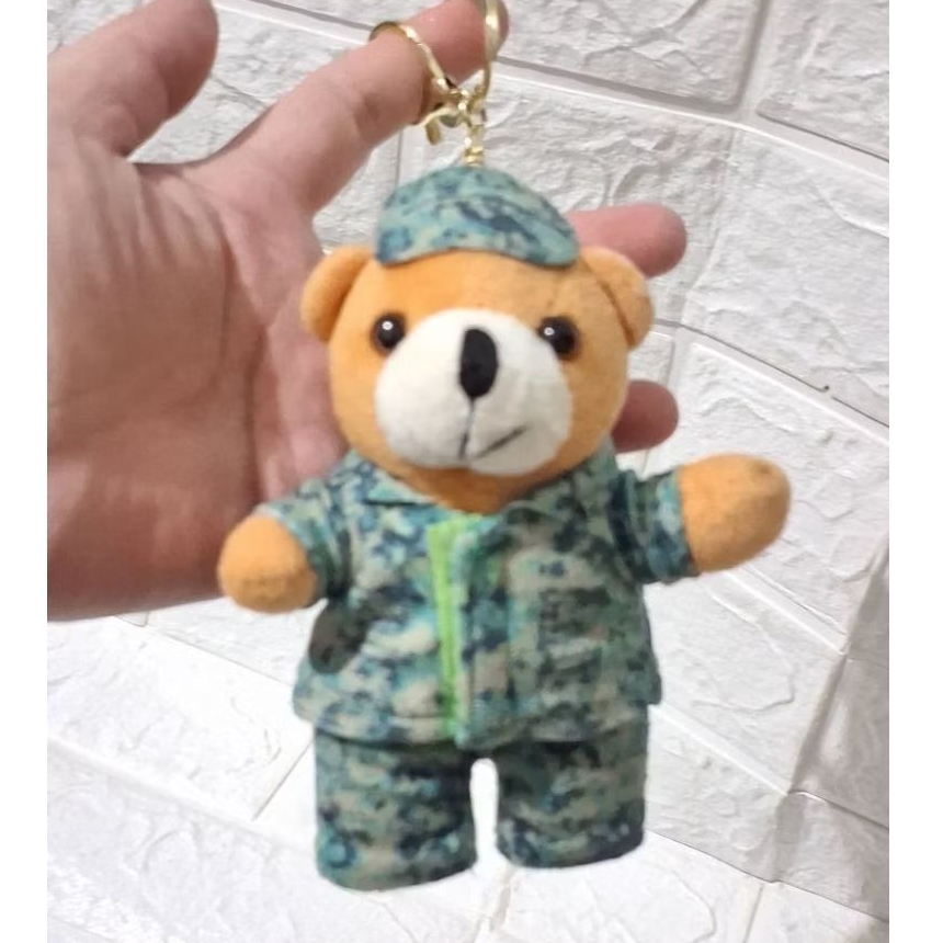 gantungan kunci tedi teddy bear beruang kostum baju tentara ganci boneka beruang prajurit
