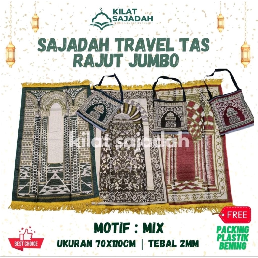 Sajadah Travel Tas Tambang Rajut JUMBO 70 X 110 cm Motif TERBARU