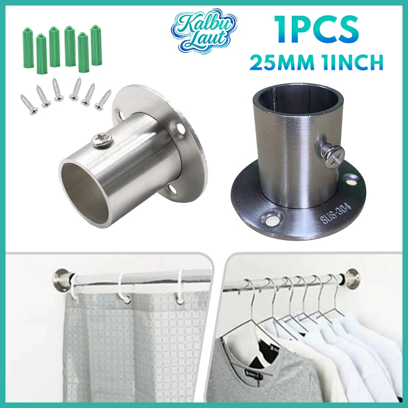 25mm 1inch Stainless 304 Bracket Flange Tinggi Tebal Dilengkapi Sekrup Dudukan Pipa Tirai Dan Rak