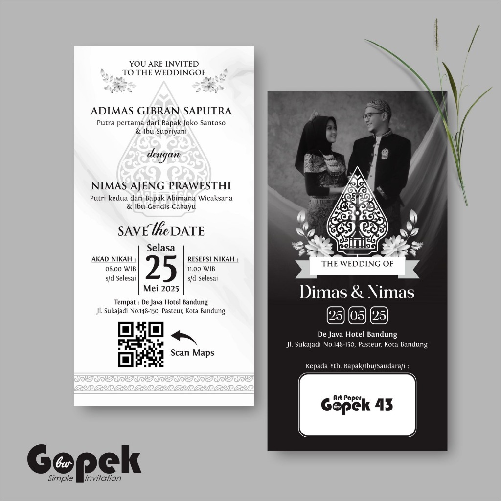 Undangan Pernikahan Simple Elegan Murah Free Foto Gopek BW Seri 1