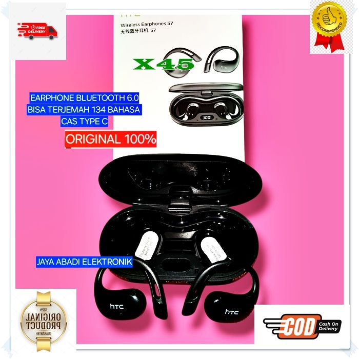 X45 HTC ORI 100% EARPHONE BLUETOOTH LANGUAGE AI OTOMATIS 6.0 ALAT TERJEMAH SEGALA BAHASA HANDSFREE B