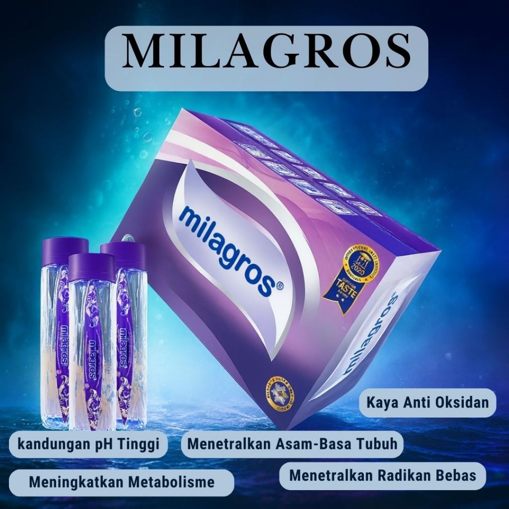 MILAGROS Air Mineral Alkali PH Tinggi MilaGross 1 Dus Original Isi 12 Botol