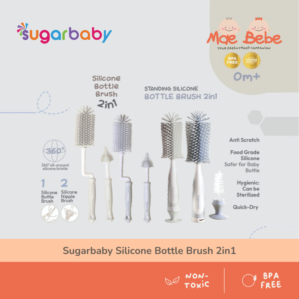 Sugar Baby 2in1 Silicone Bottle Brush Standing & Nipple Brush Sikat Pembersih Botol Dot Susu Bayi
