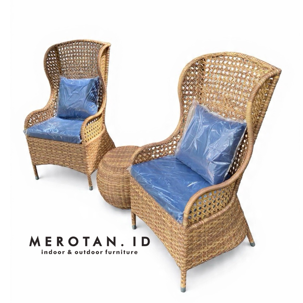 Set Kursi Santai Outdoor Rotan Sintetis / Kursi Teras Jumbo / Kursi Malas Rotan Sintetis