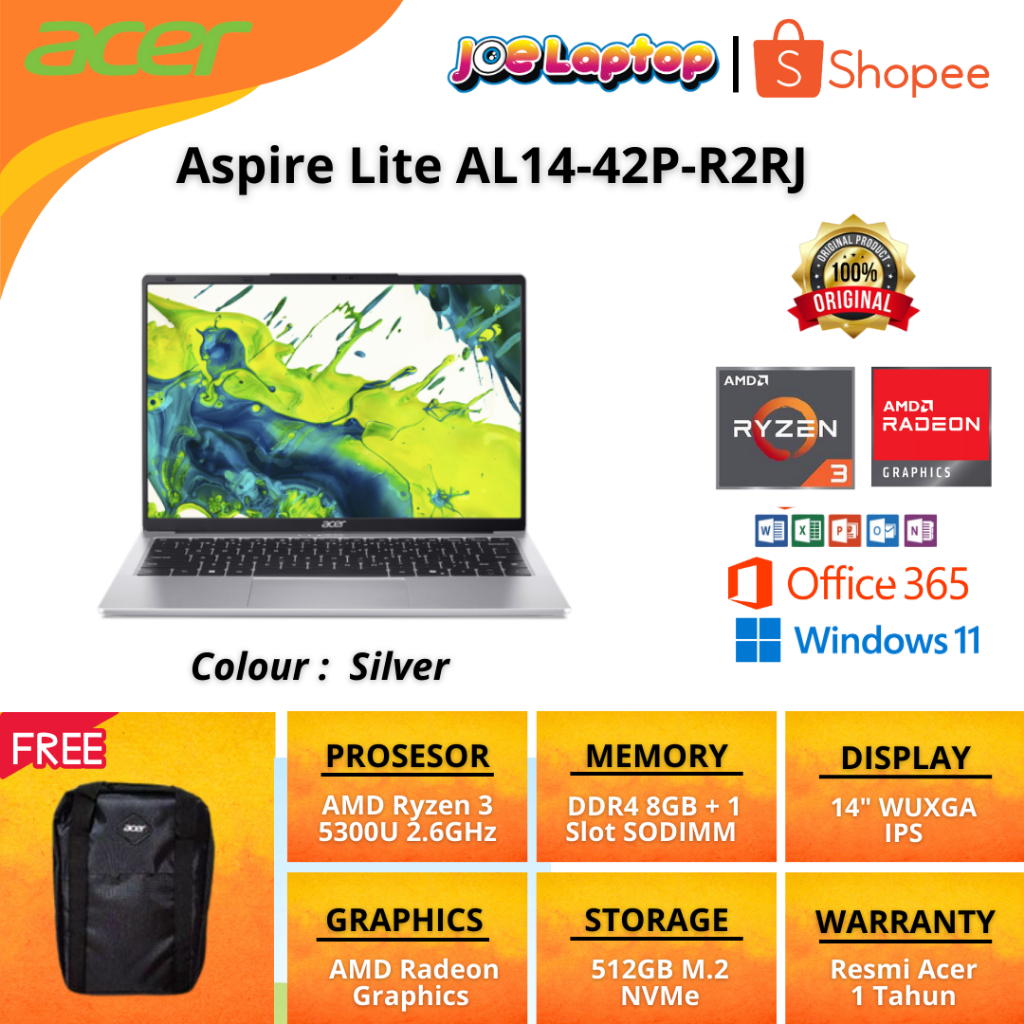 Acer Aspire Lite AL14-42P-R2RJ Silver AMD Ryzen 3 5300U Win11 OHS