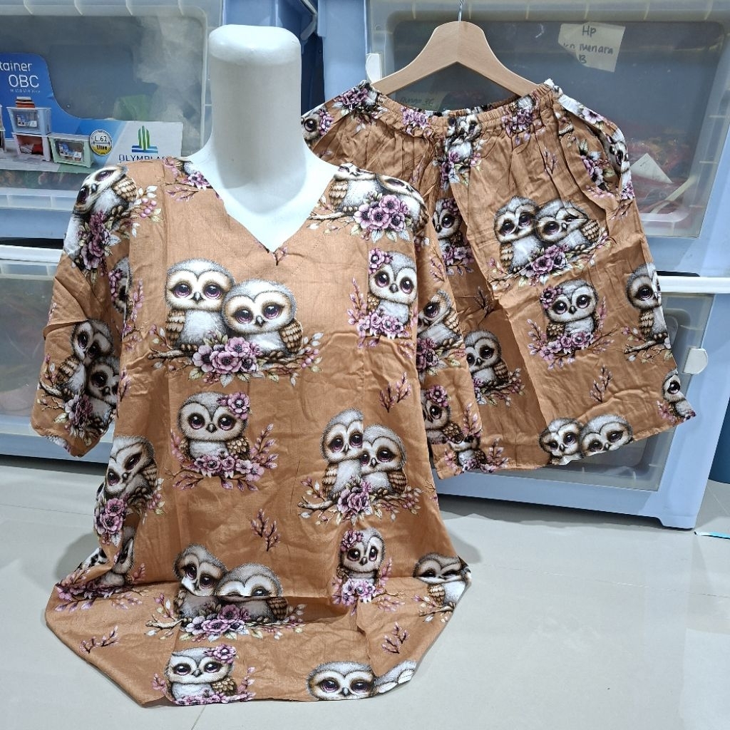 LD120 Leher V Baju Tidur Piyama Rayon Gajah Putih