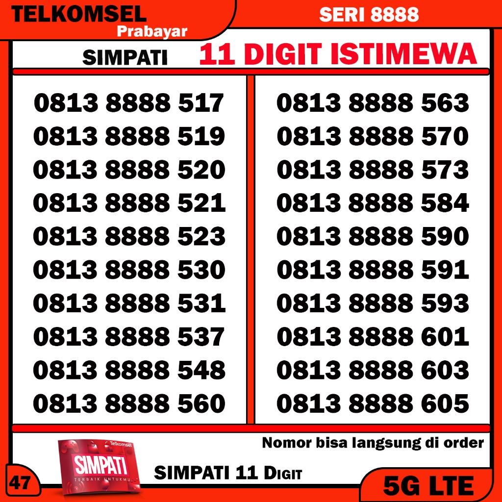 telkomsel perdana simpati nomor cantik 11 digit 888888