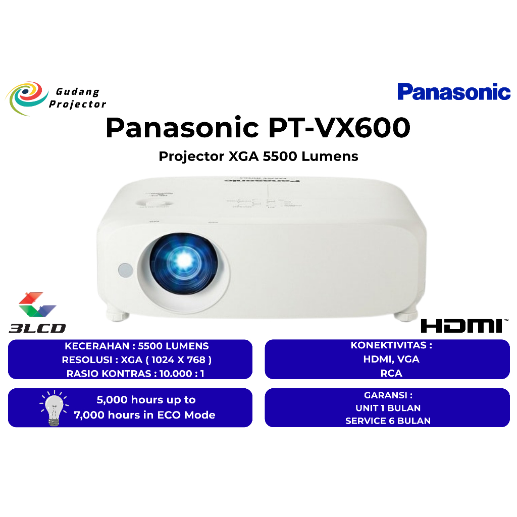 Proyektor Second Panasonic PT-VX600 HDMI 5500 Lumens Super Terang